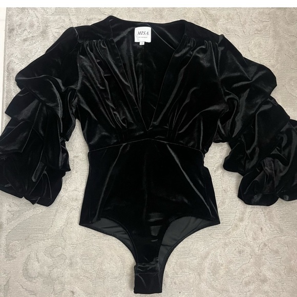 MISA LOS ANGELES Linde Velvet Bodysuit - Black - Size Small - Picture 3 of 7